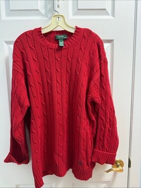 Lauren Ralph Lauren Red Cable-Knit Crewneck Sweater